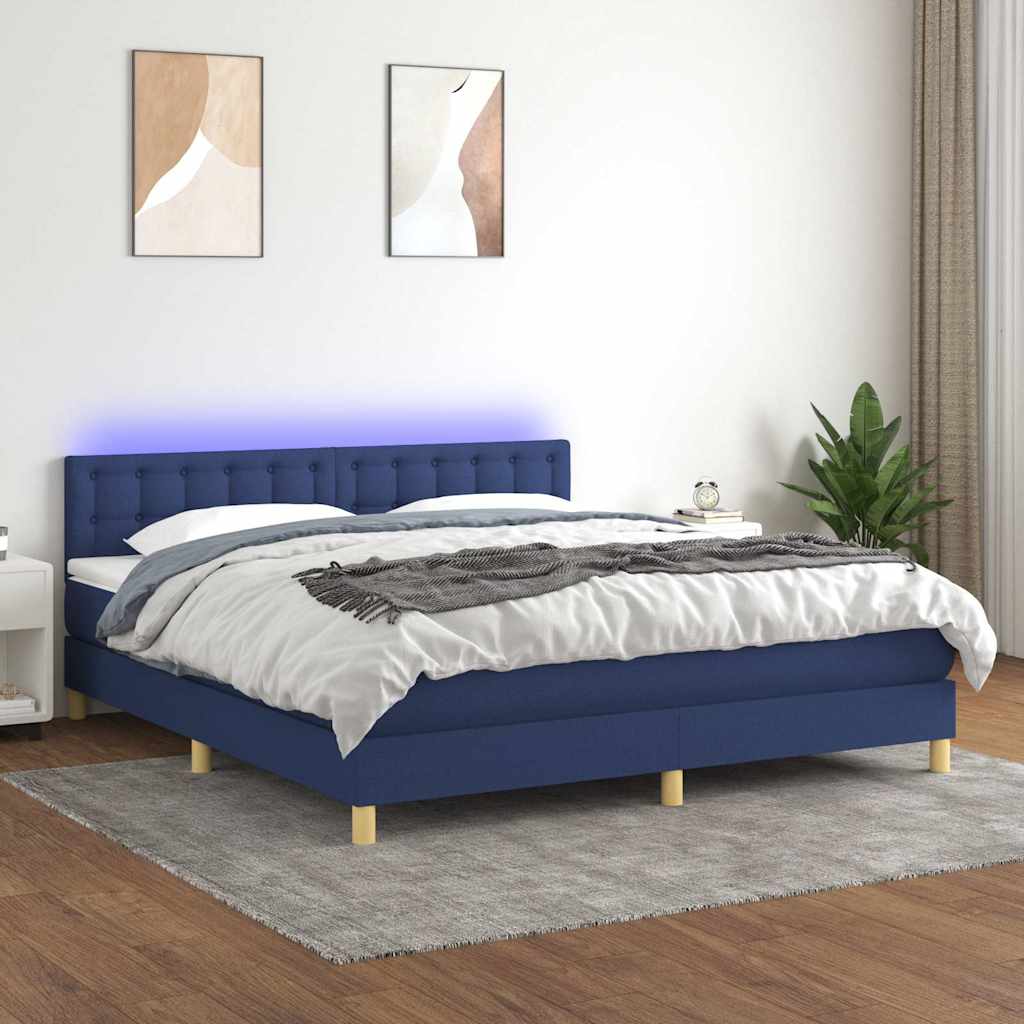 Boxspringbett mit Matratze & LED Blau 160x200 cm Stoff