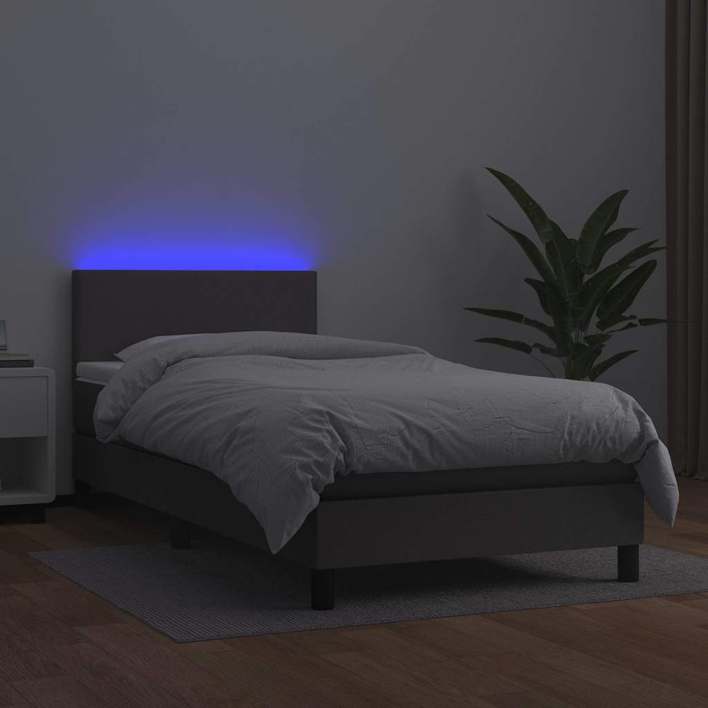 Boxspringbett mit Matratze & LED Grau 90x200 cm Kunstleder