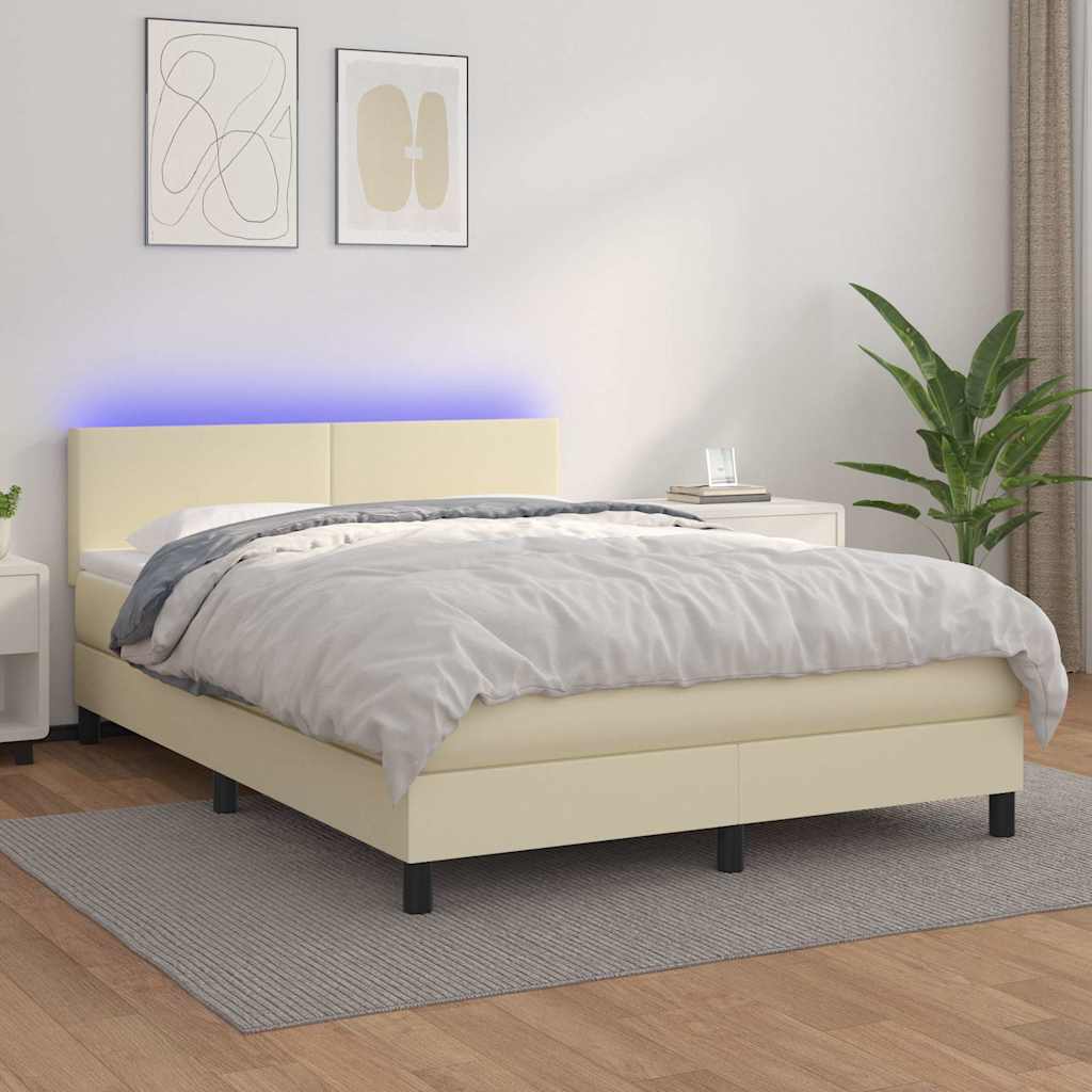 Boxspringbett mit Matratze & LED Creme 140x200 cm Kunstleder