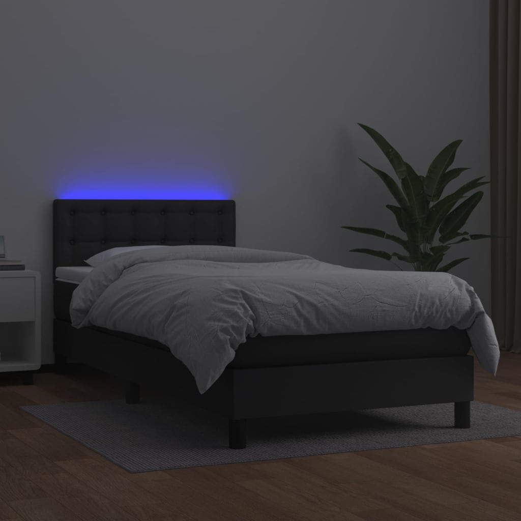 Boxspringbett mit Matratze & LED Schwarz 90x190 cm Kunstleder