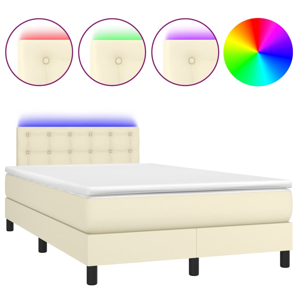 Boxspringbett mit Matratze & LED Creme 120x200 cm Kunstleder