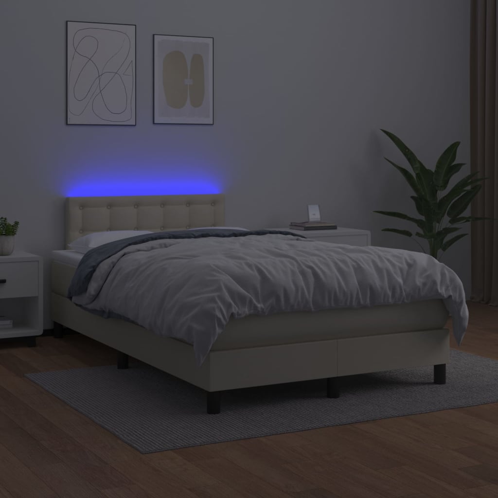 Boxspringbett mit Matratze & LED Creme 120x200 cm Kunstleder