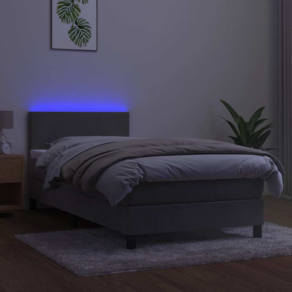 Boxspringbett mit Matratze & LED Hellgrau 80x200 cm Samt
