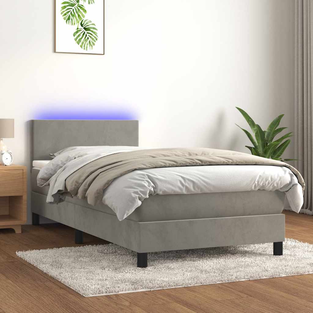 Boxspringbett mit Matratze & LED Hellgrau 80x200 cm Samt