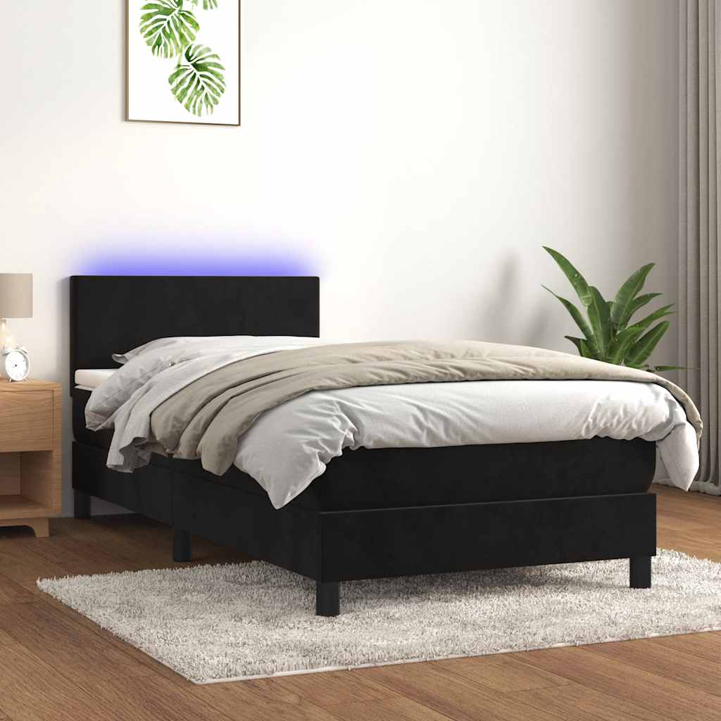 Boxspringbett mit Matratze & LED Schwarz 90x190 cm Samt