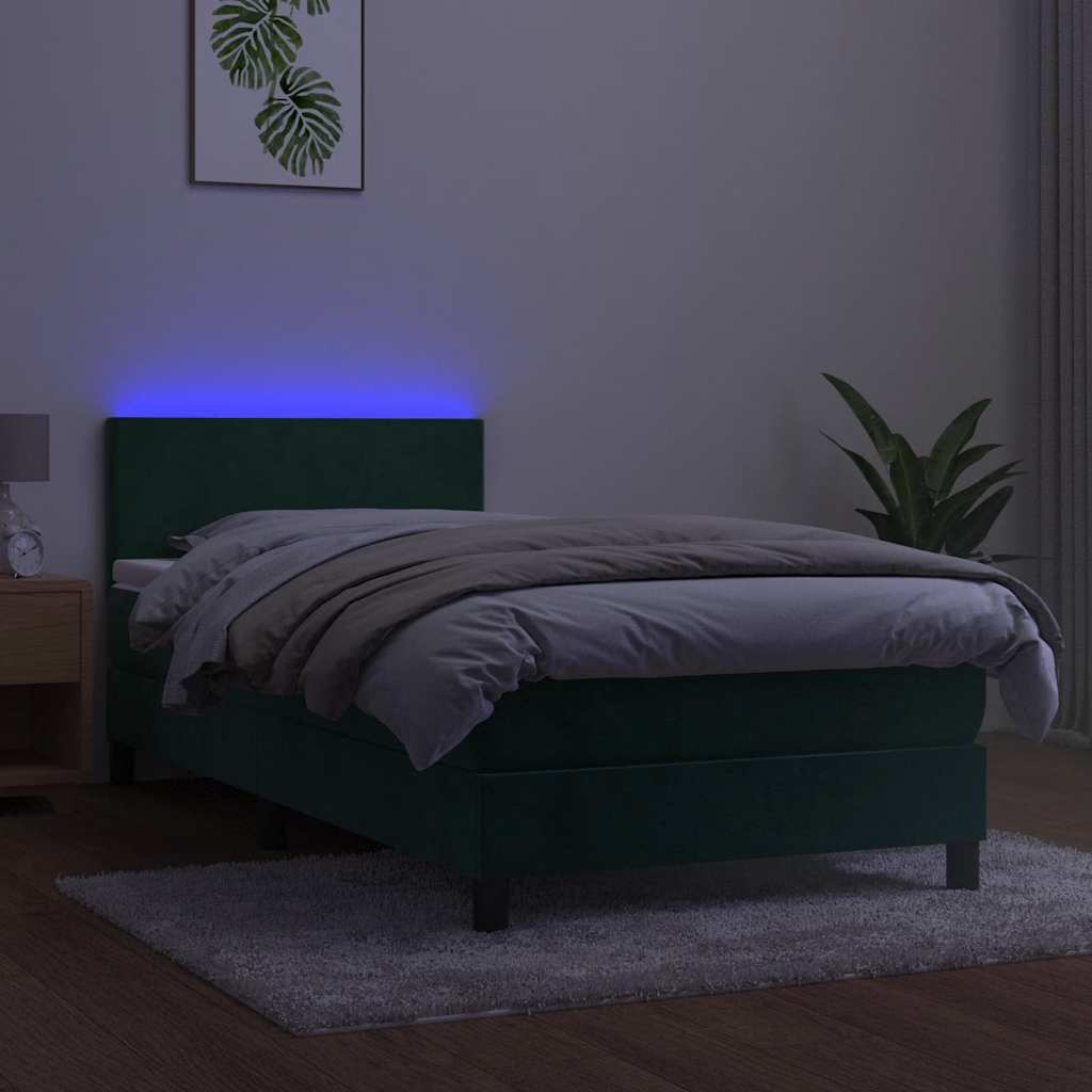 Boxspringbett mit Matratze & LED Dunkelgrün 90x190 cm Samt