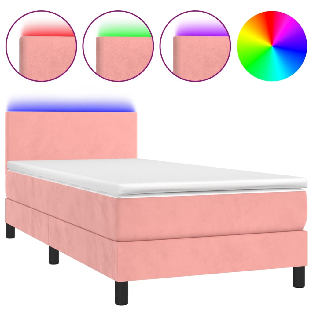 Boxspringbett mit Matratze & LED Rosa 90x200 cm Samt