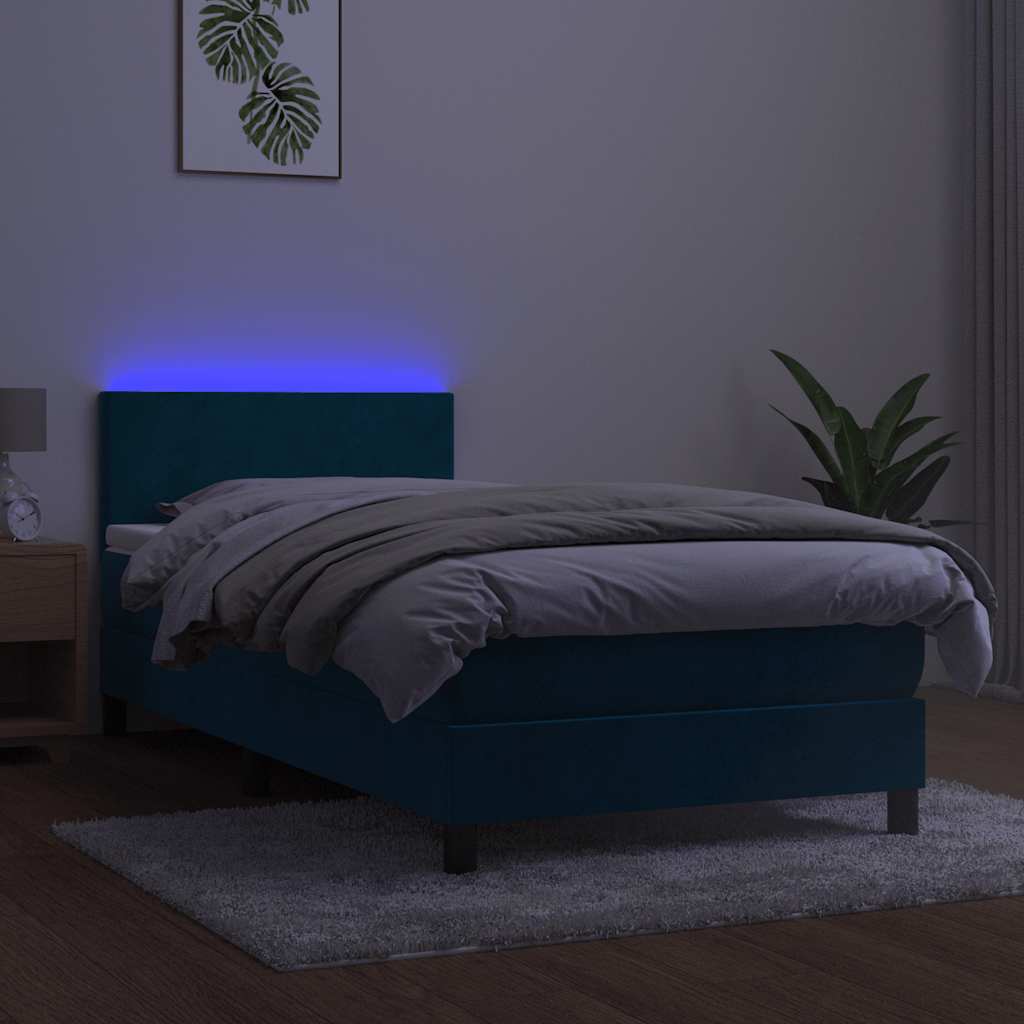 Boxspringbett mit Matratze & LED Dunkelblau 100x200 cm Samt