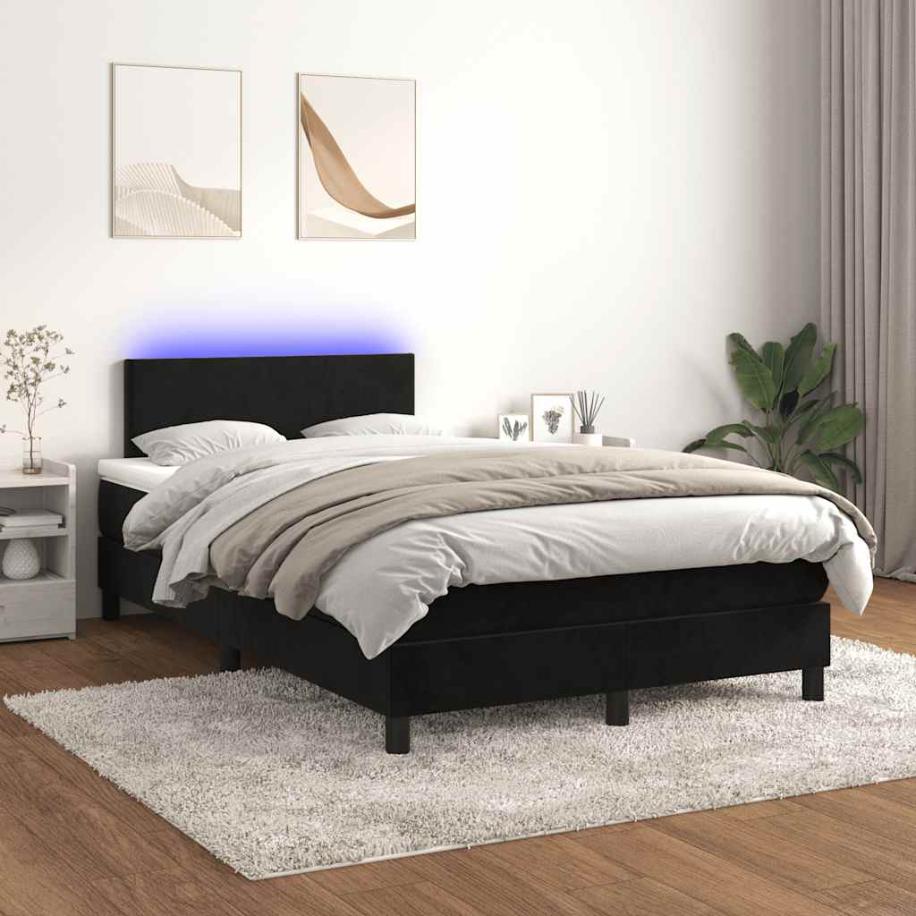 Boxspringbett mit Matratze & LED Schwarz 120x200 cm Samt