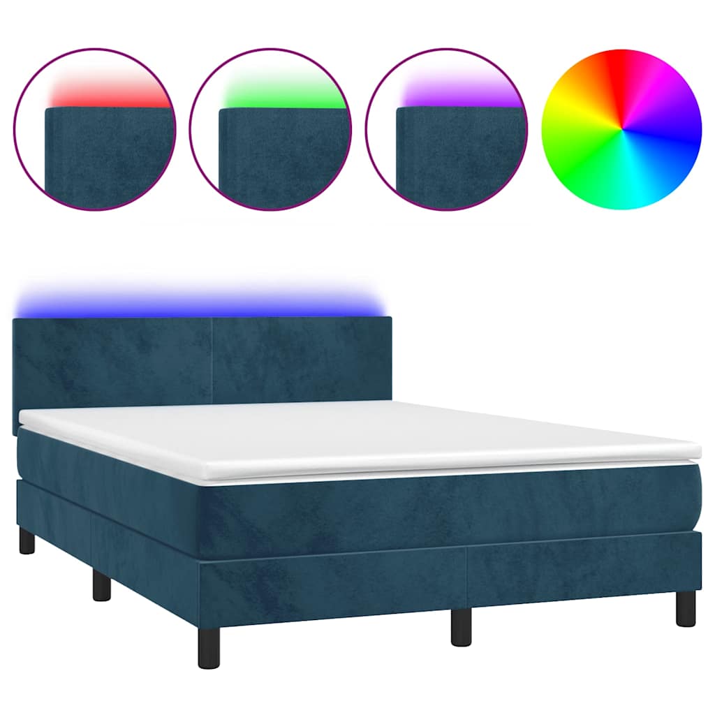 Boxspringbett mit Matratze & LED Dunkelblau 140x190 cm Samt