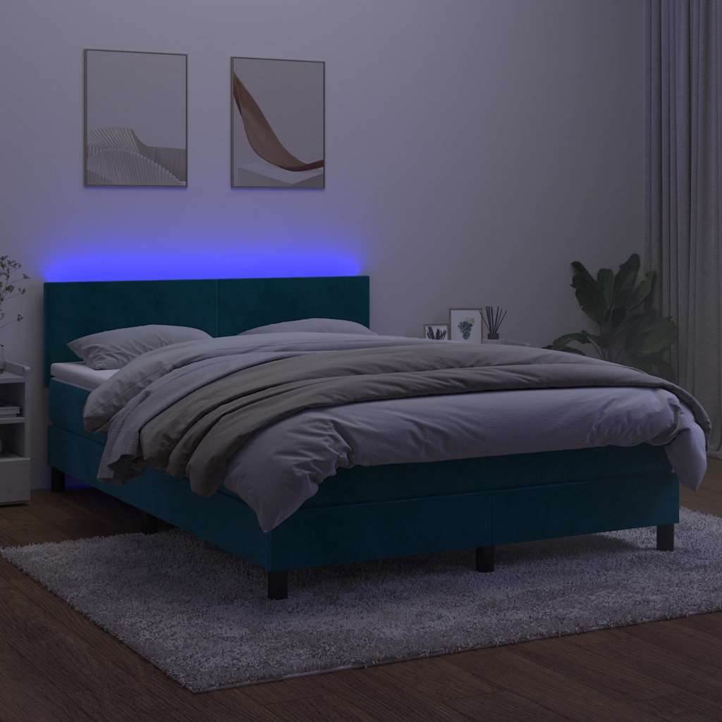 Boxspringbett mit Matratze & LED Dunkelblau 140x200 cm Samt