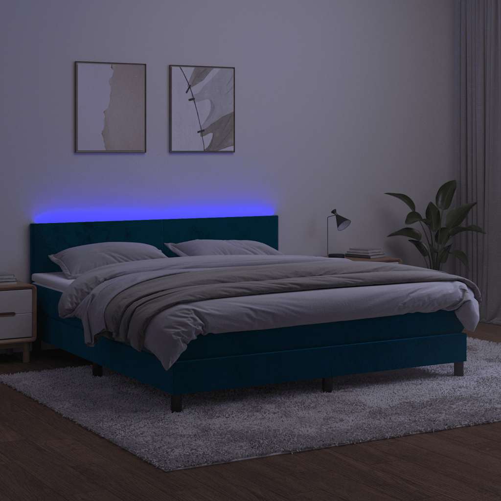 Boxspringbett mit Matratze & LED Dunkelblau 180x200 cm Samt