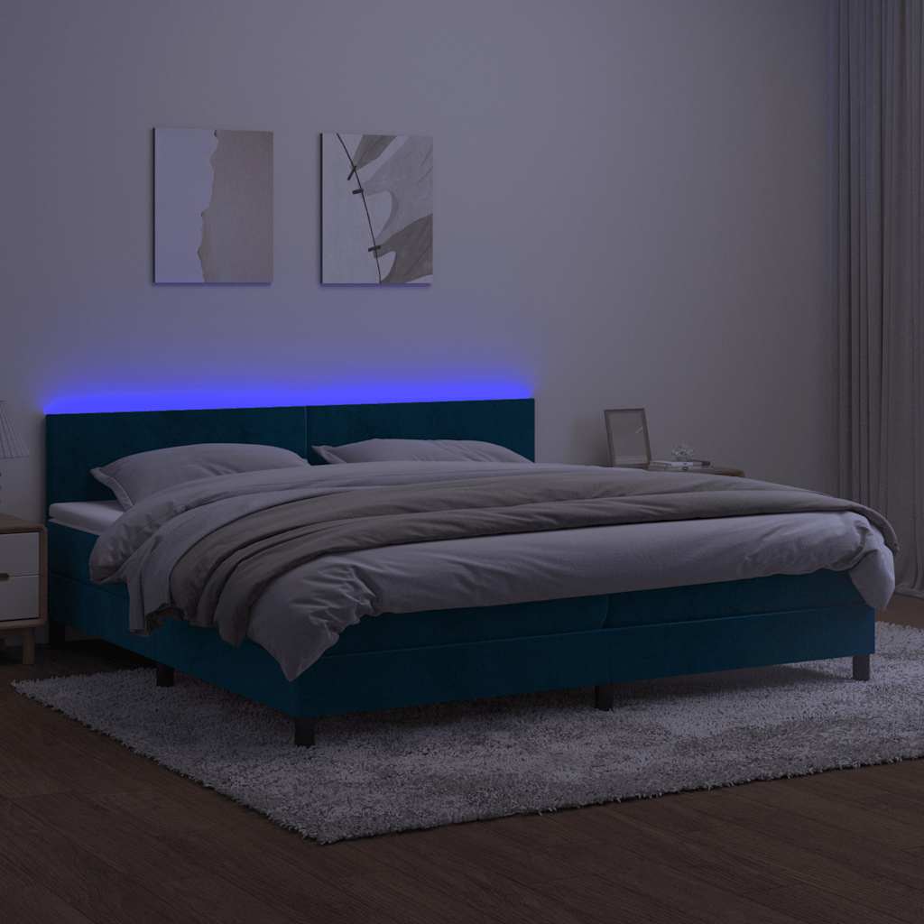 Boxspringbett mit Matratze & LED Dunkelblau 200x200 cm Samt
