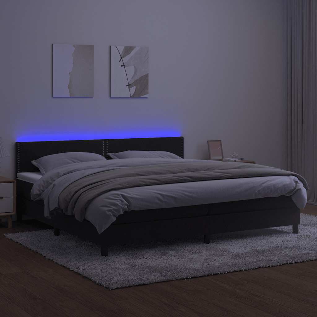 Boxspringbett mit Matratze & LED Schwarz 200x200 cm Samt