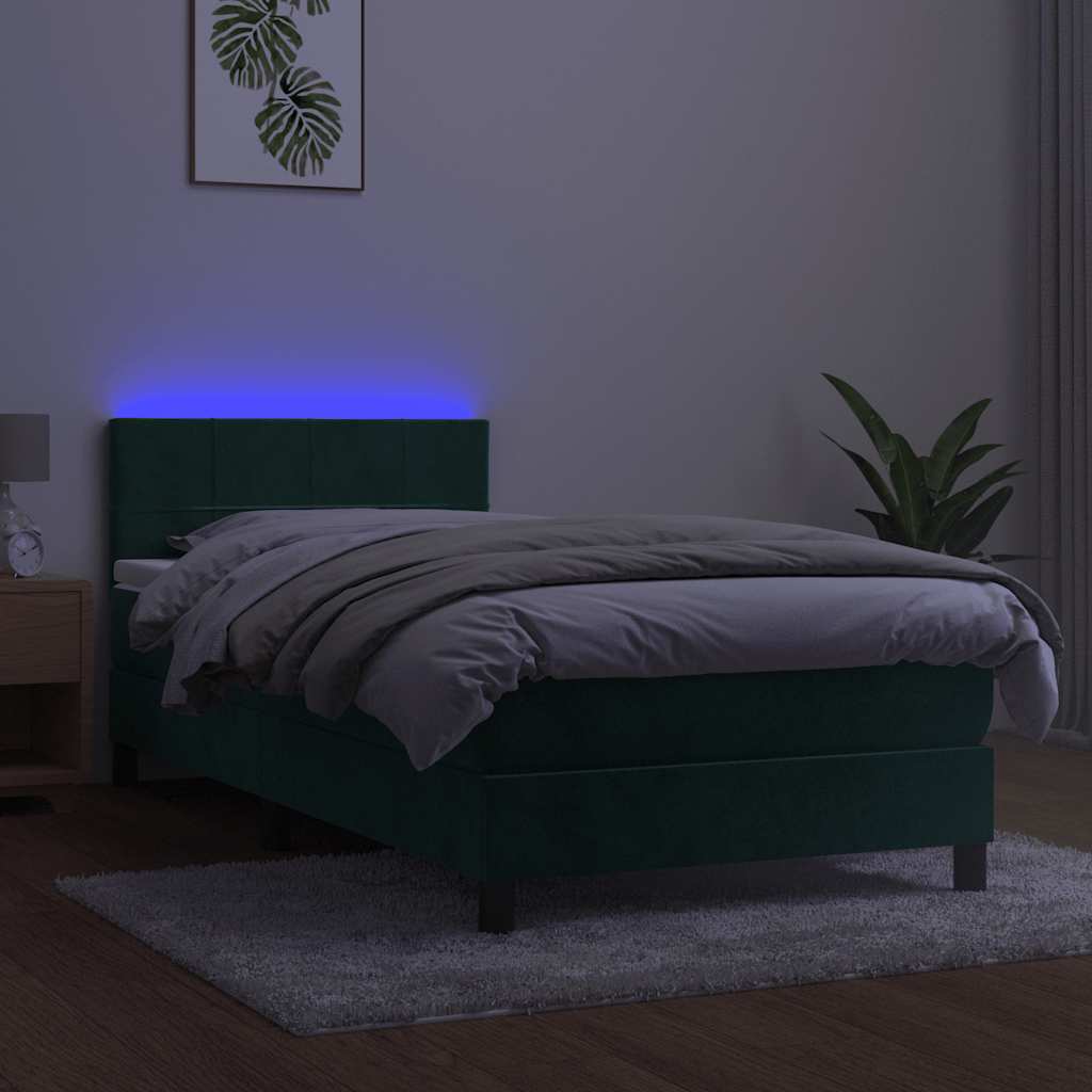 Boxspringbett mit Matratze & LED Dunkelgrün 90x190 cm Samt