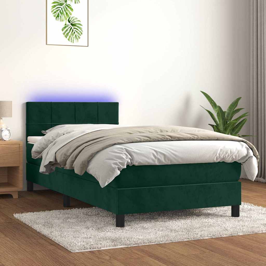 Boxspringbett mit Matratze & LED Dunkelgrün 100x200 cm Samt