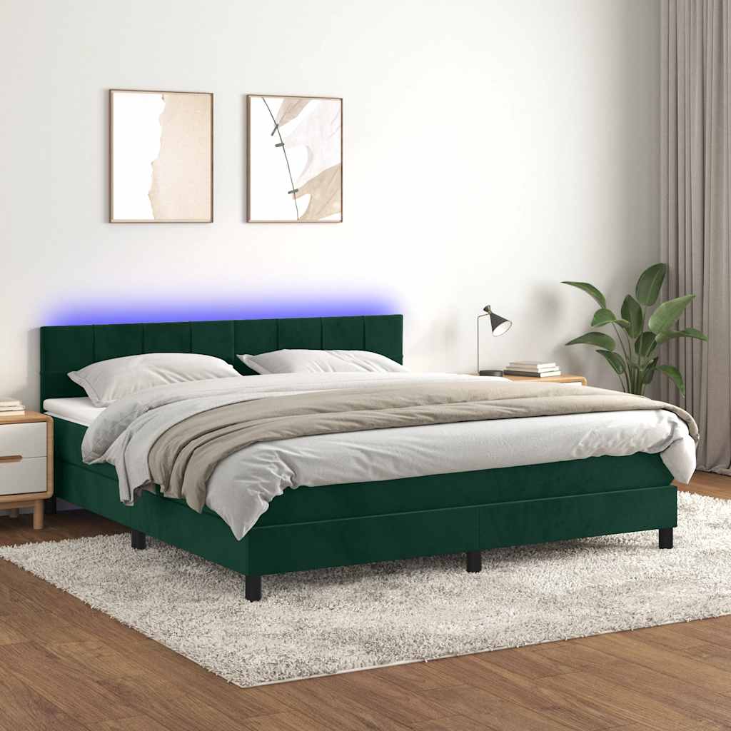 Boxspringbett mit Matratze & LED Dunkelgrün 160x200 cm Samt