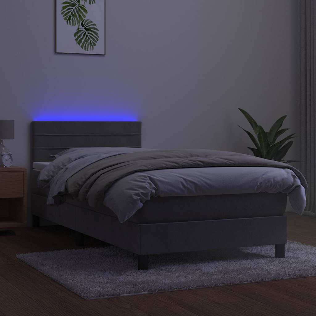 Boxspringbett mit Matratze & LED Hellgrau 80x200 cm Samt