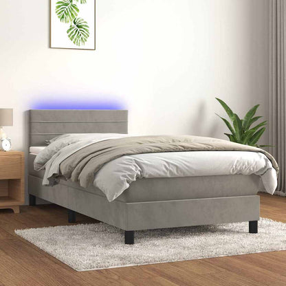 Boxspringbett mit Matratze & LED Hellgrau 80x200 cm Samt
