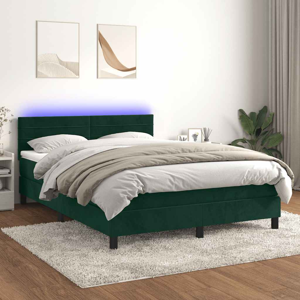 Boxspringbett mit Matratze & LED Dunkelgrün 140x190 cm Samt