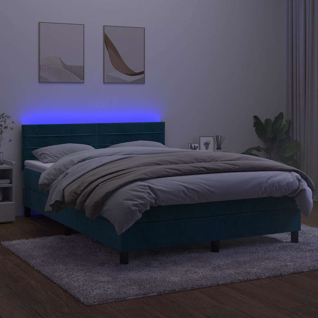 Boxspringbett mit Matratze & LED Dunkelblau 140x190 cm Samt