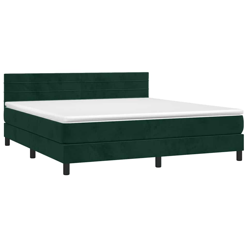 Boxspringbett mit Matratze & LED Dunkelgrün 160x200 cm Samt