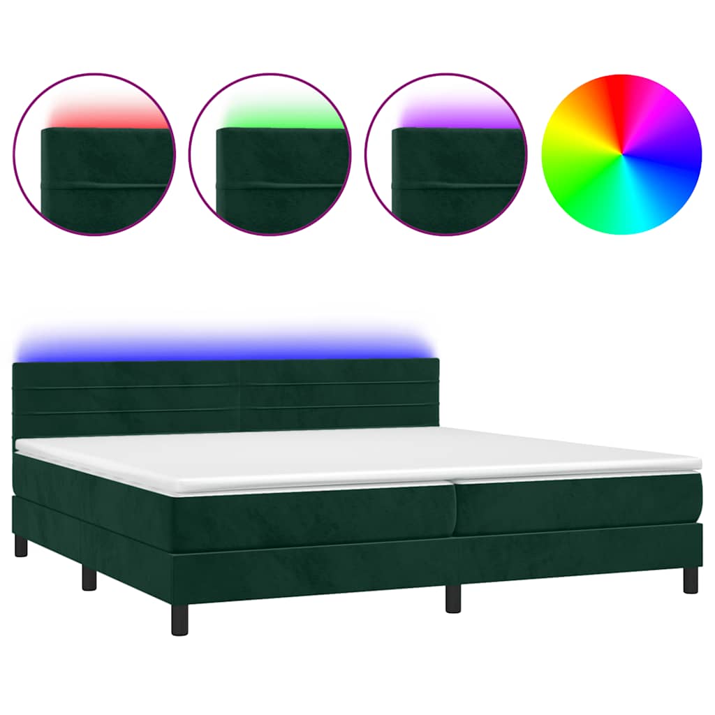 Boxspringbett mit Matratze & LED Dunkelgrün 200x200 cm Samt