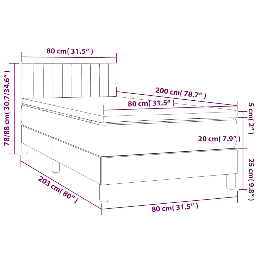 Boxspringbett mit Matratze & LED Dunkelgrün 80x200 cm Samt