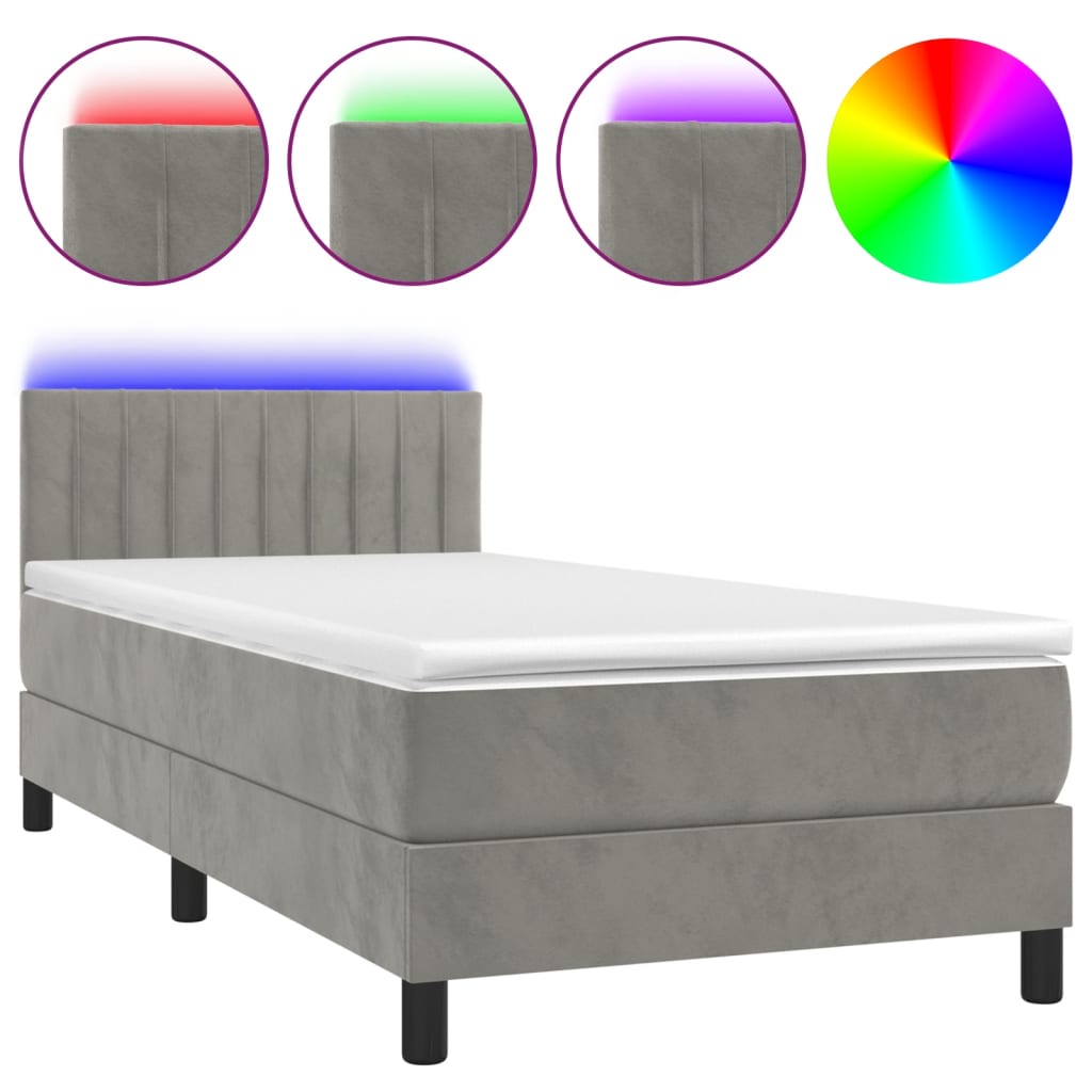Boxspringbett mit Matratze & LED Hellgrau 90x190 cm Samt