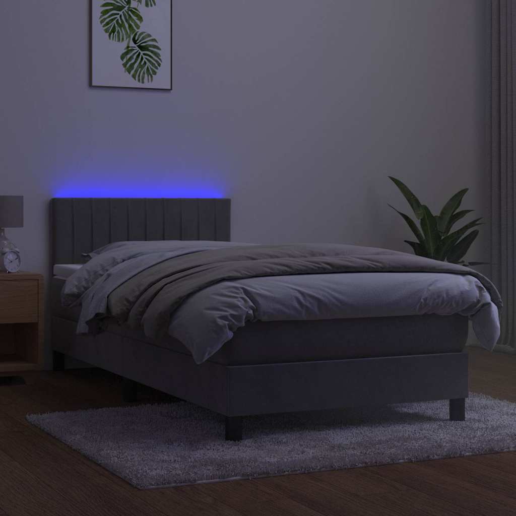 Boxspringbett mit Matratze & LED Hellgrau 90x190 cm Samt