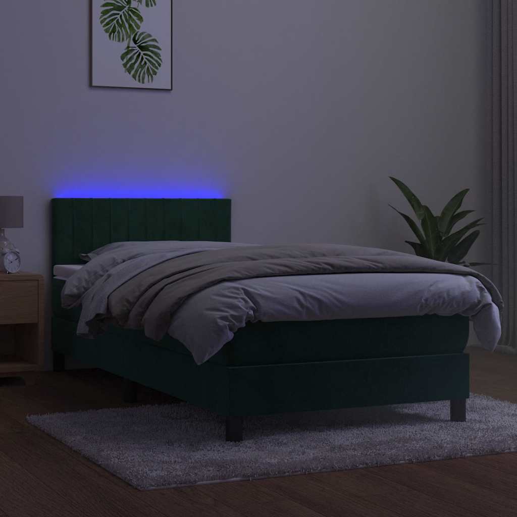 Boxspringbett mit Matratze & LED Dunkelgrün 90x190 cm Samt