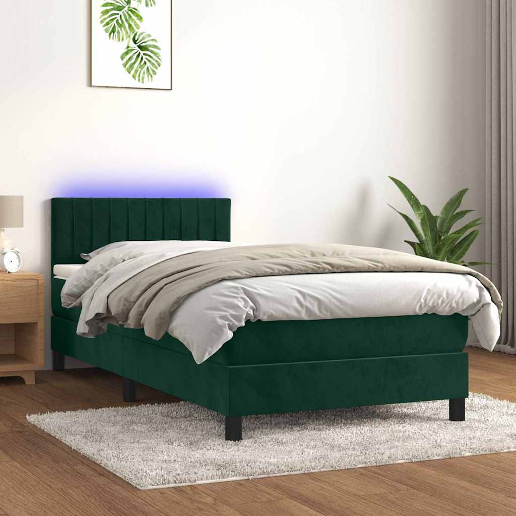 Boxspringbett mit Matratze & LED Dunkelgrün 100x200 cm Samt