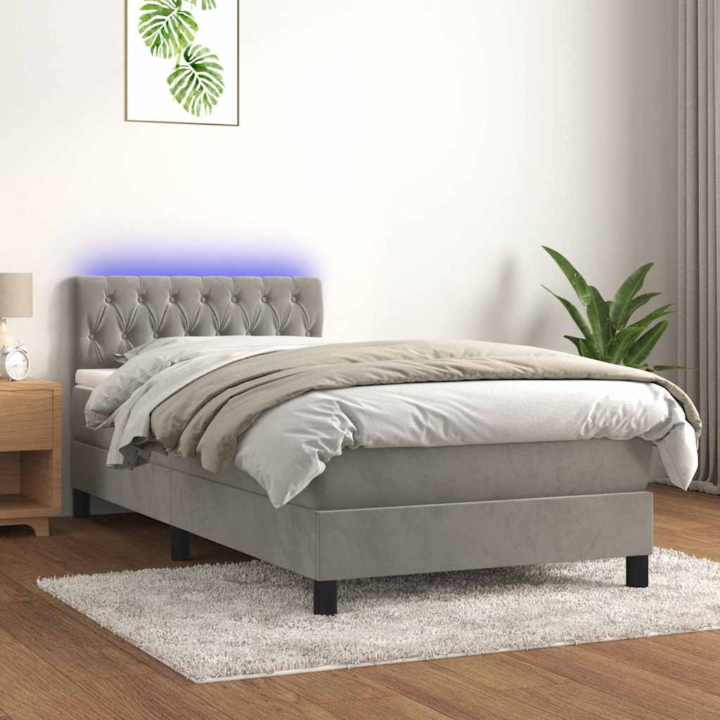 Boxspringbett mit Matratze & LED Hellgrau 90x190 cm Samt