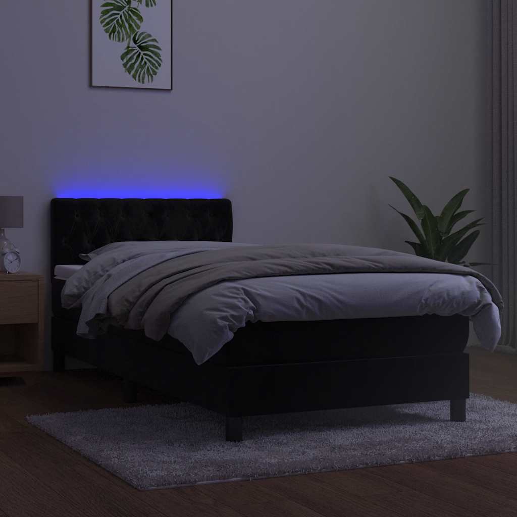 Boxspringbett mit Matratze & LED Schwarz 90x190 cm Samt