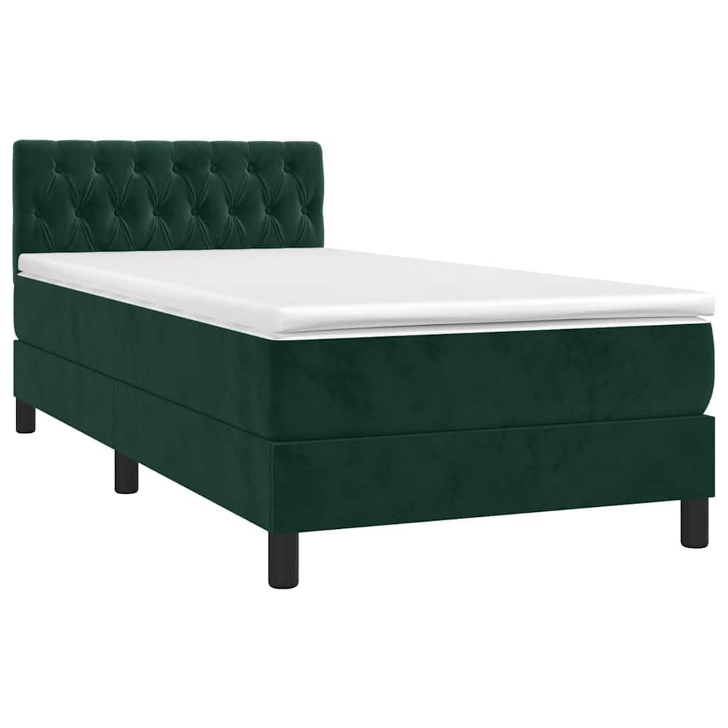Boxspringbett mit Matratze & LED Dunkelgrün 90x200 cm Samt