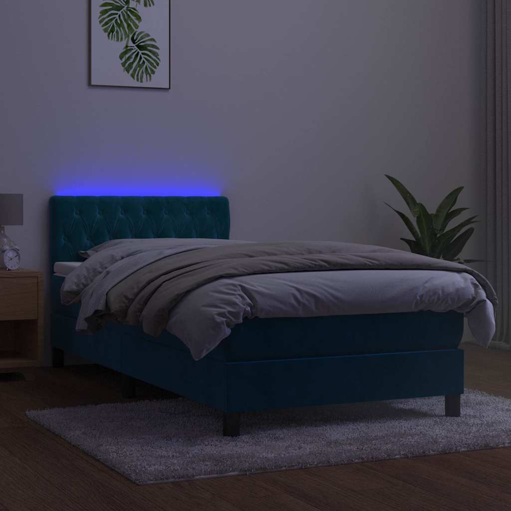 Boxspringbett mit Matratze & LED Dunkelblau 90x200 cm Samt