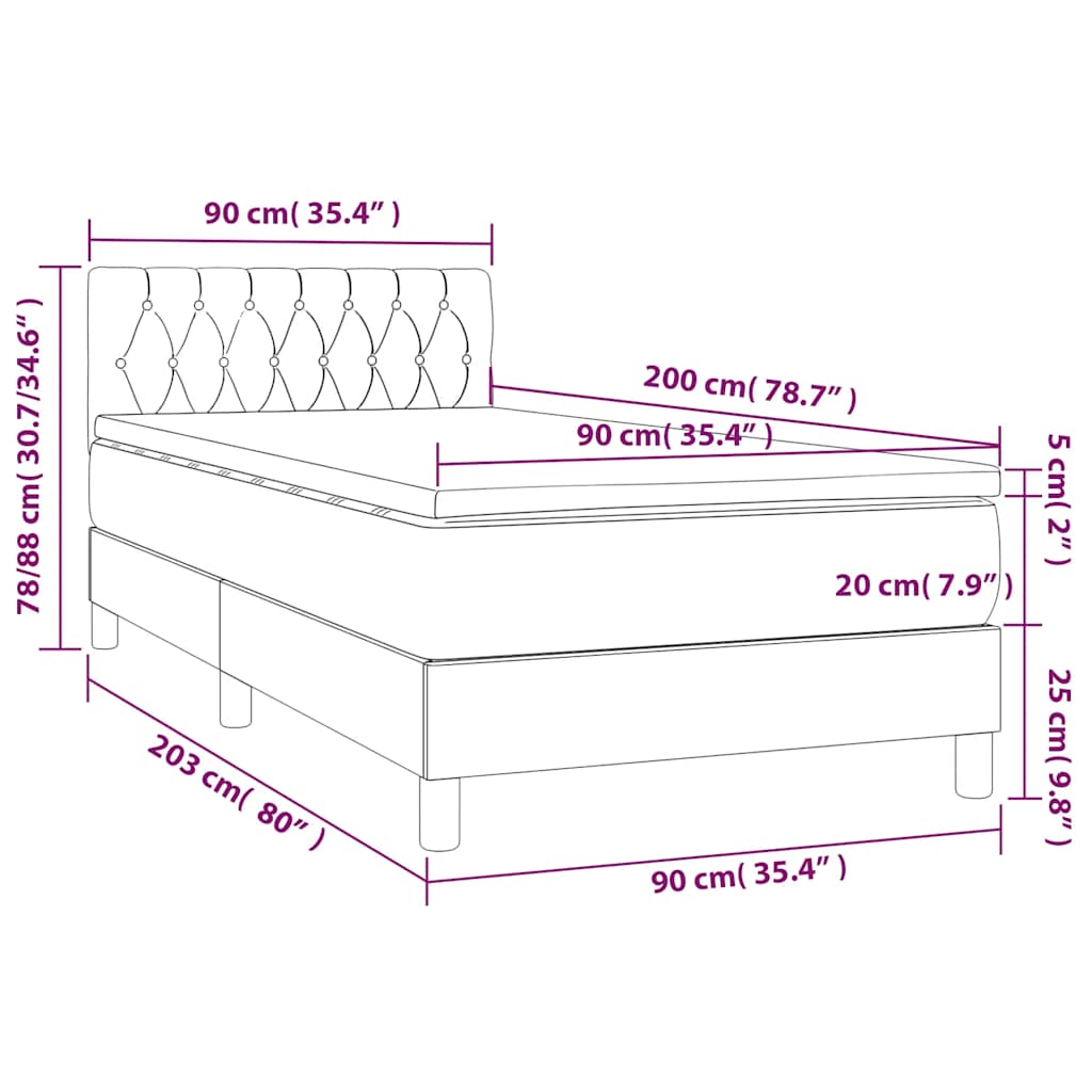 Boxspringbett mit Matratze & LED Dunkelblau 90x200 cm Samt