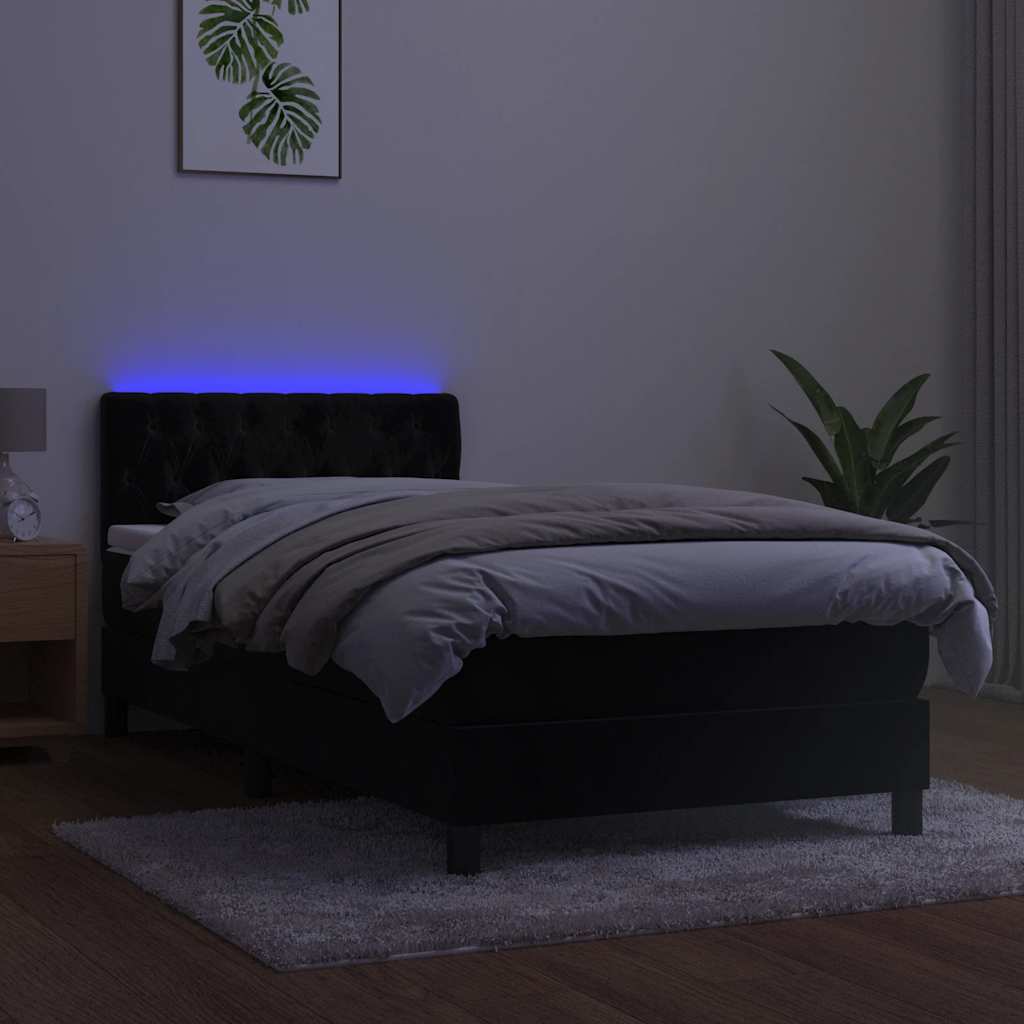 Boxspringbett mit Matratze & LED Schwarz 100x200 cm Samt