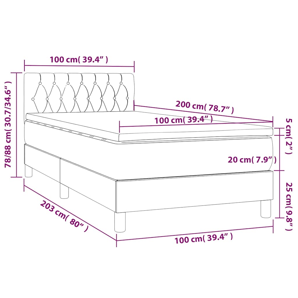 Boxspringbett mit Matratze & LED Rosa 100x200 cm Samt