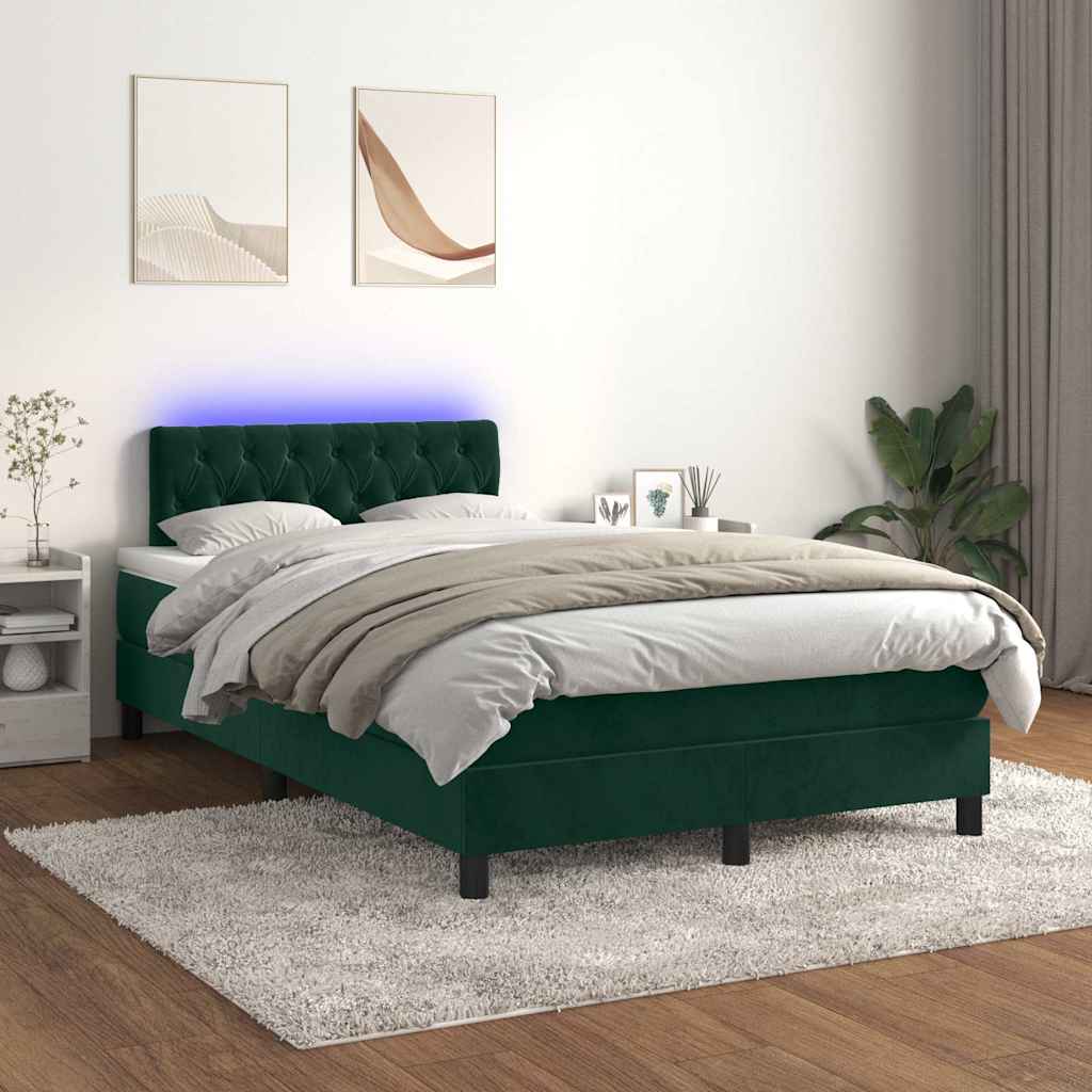 Boxspringbett mit Matratze & LED Dunkelgrün 120x200 cm Samt