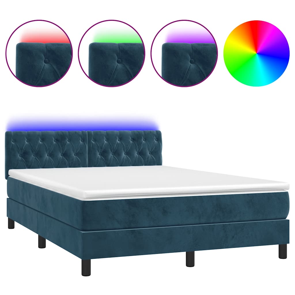 Boxspringbett mit Matratze & LED Dunkelblau 140x190 cm Samt