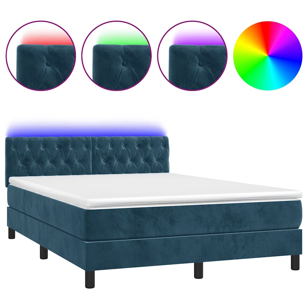 Boxspringbett mit Matratze & LED Dunkelblau 140x200 cm Samt