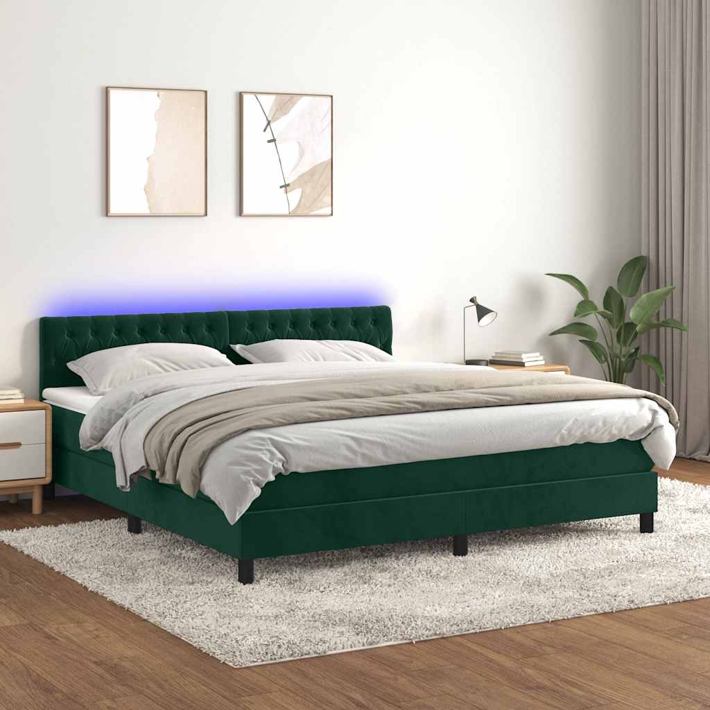 Boxspringbett mit Matratze & LED Dunkelgrün 160x200 cm Samt