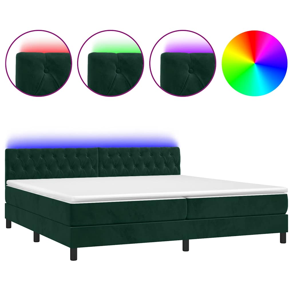 Boxspringbett mit Matratze & LED Dunkelgrün 200x200 cm Samt