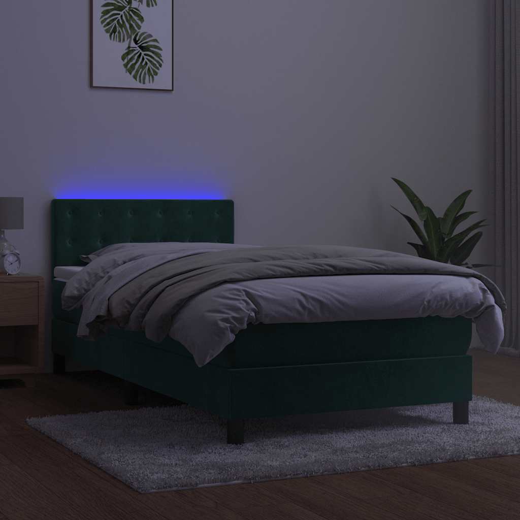 Boxspringbett mit Matratze & LED Dunkelgrün 90x190 cm Samt