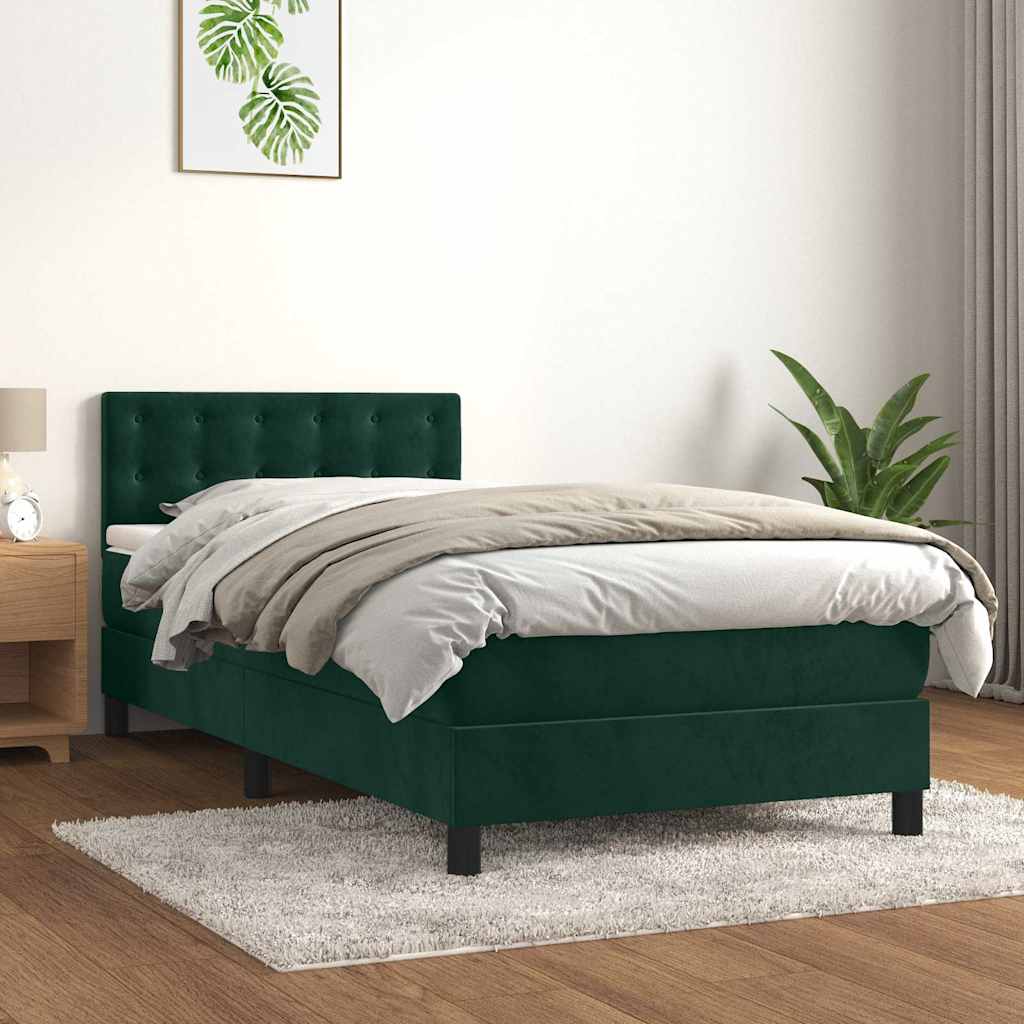 Boxspringbett mit Matratze & LED Dunkelgrün 90x190 cm Samt