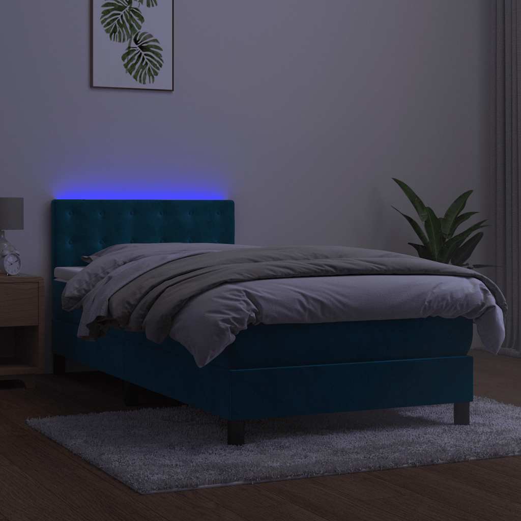 Boxspringbett mit Matratze & LED Dunkelblau 90x190 cm Samt