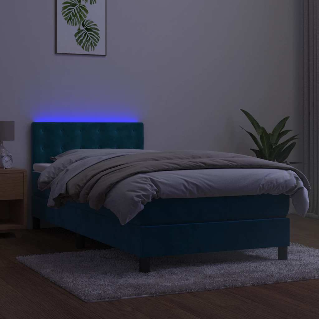 Boxspringbett mit Matratze & LED Dunkelblau 90x200 cm Samt