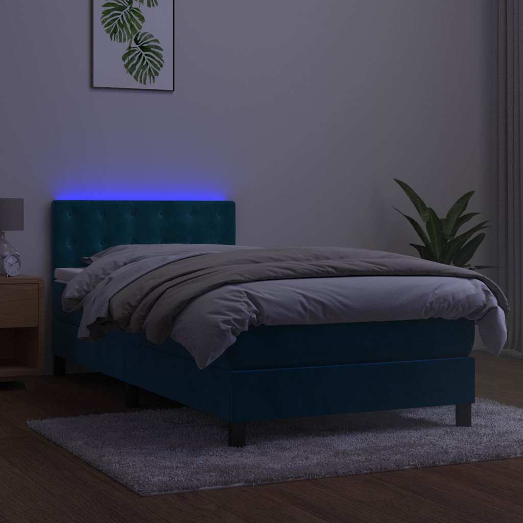 Boxspringbett mit Matratze & LED Dunkelblau 90x200 cm Samt