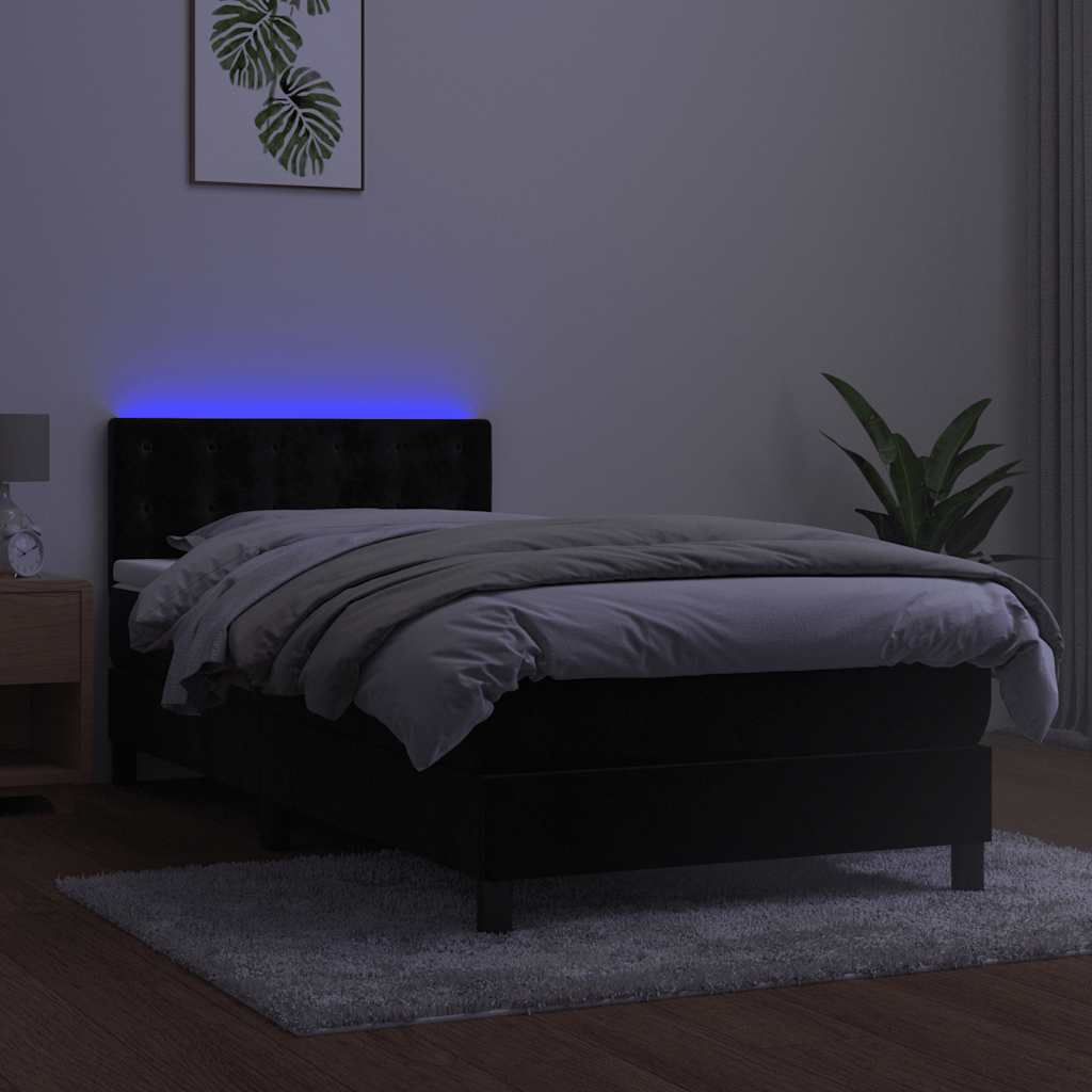 Boxspringbett mit Matratze & LED Schwarz 100x200 cm Samt